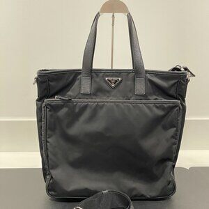 Prada Tessuto Nylon Saffiano Tote/Crossbody Black (JB1266)